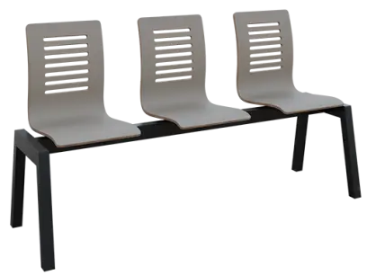 CARMEN 3, dřevěná lavice do čekárny, 3-sedák, šedá, kostra černá